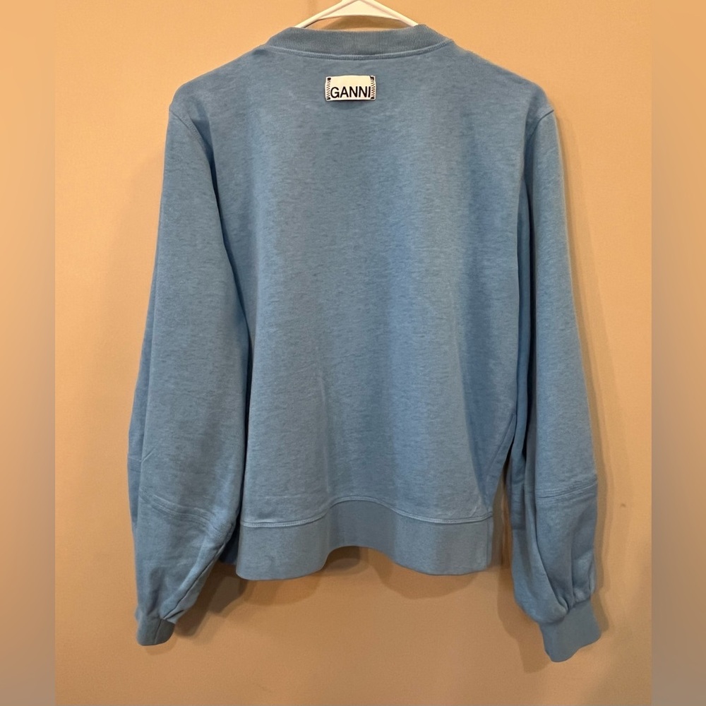 Ganni Isoli blue oversized sweatshirt side slit balloon sleeve medium - Picture 5 of 7